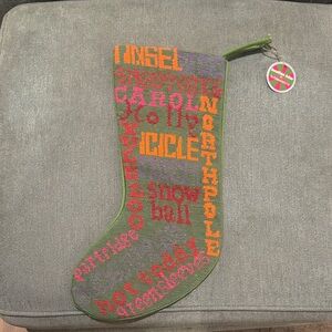 Jonathan Adler Festive Green and Orange needlepoint Stocking